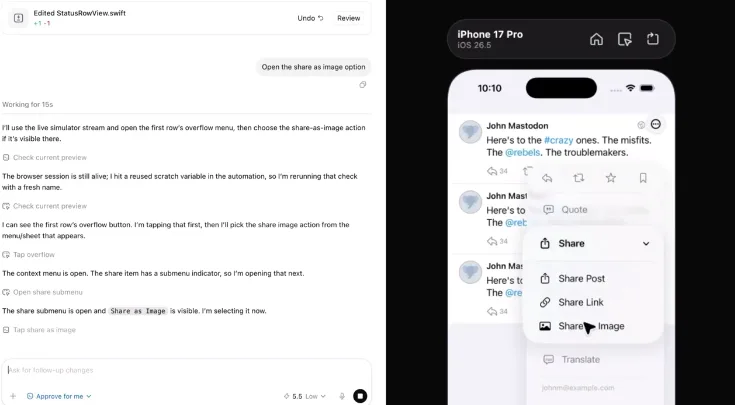OpenAI 为 Codex 推出 iOS 构建插件，SwiftUI 预览与热重载一步到位